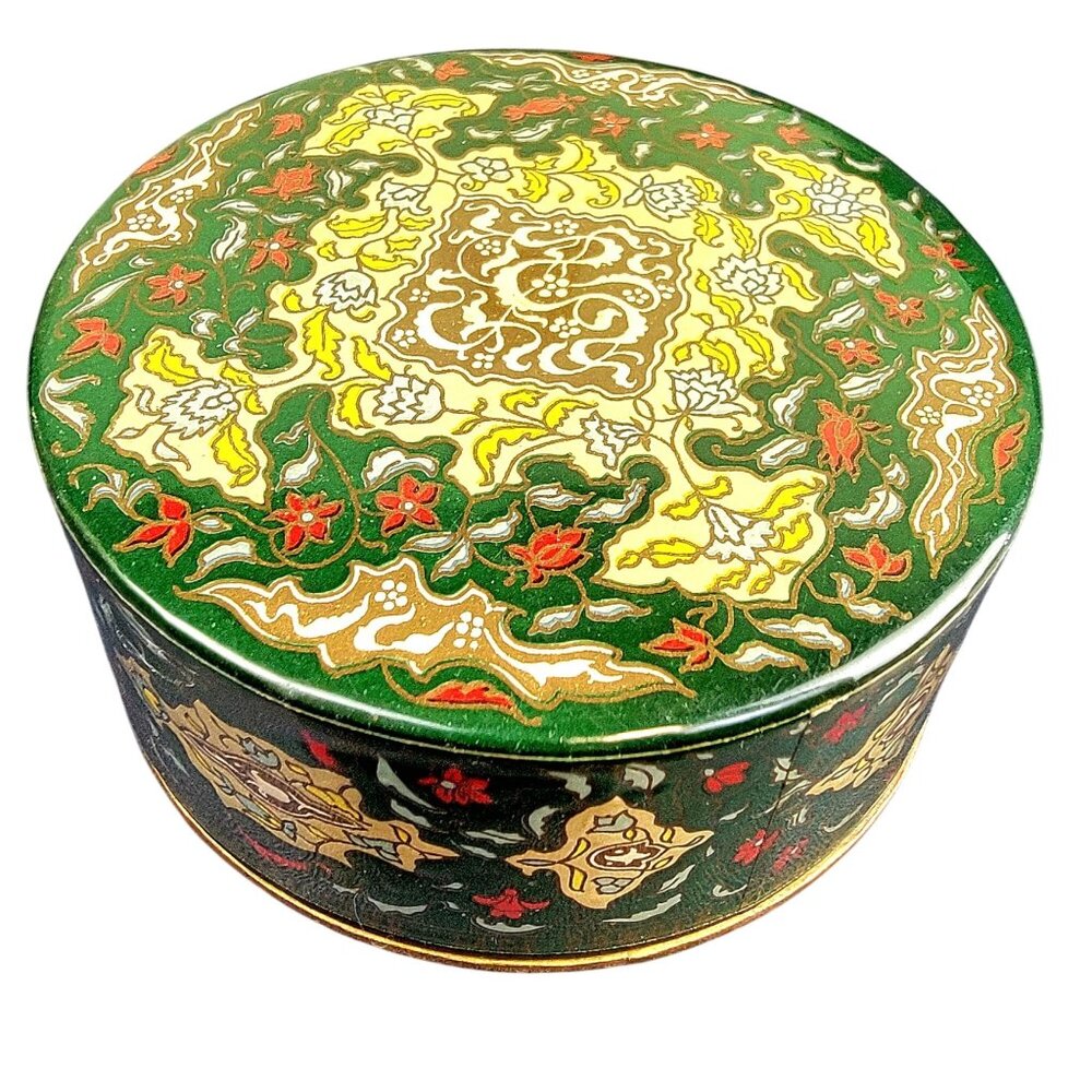 Vintage 30s Coty Air Spun Powder Box Colorful Floral Green Red Empty Home Decor